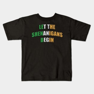 Distressed Let the Shenanigans Begin Irish Flag Text Kids T-Shirt